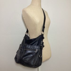 THE SAK Butter Soft Black Leather Tote Shoulder Purse Bag Roomy Pockets